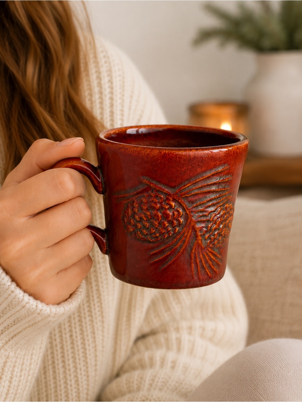 Handmade Red Ceramic Pinecone Mug